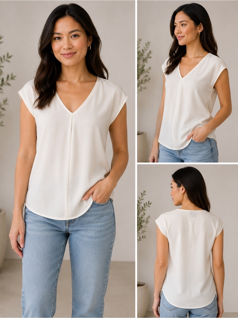 J.Crew Ivory Cap Sleeve Blouse Size 0 Minimalist Career Office Top